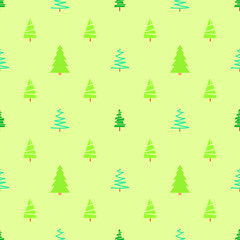 Seamless pattern with chrismas trees. Bright texture. Abstract geometric wallpaper. Geometric art. Green christmas trees. Print for textiles, fabrics, polygraphy, posters. Greeting card. Natural style