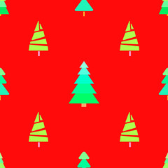Seamless pattern with chrismas trees. Bright texture. Abstract geometric wallpaper. Geometric art. Green christmas trees. Print for textiles, fabrics, polygraphy, posters. Greeting card. Natural style