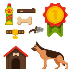 Vector illustration funny thoroughbred german shepherd dog attentive happy pet pedigree canine accessory.