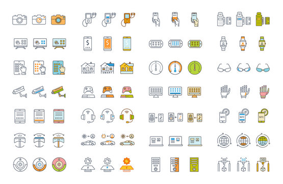 Set Vector Flat Line Icons Internet of Things