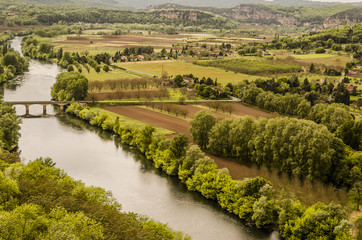 River Dordogne and fields planted near Domme