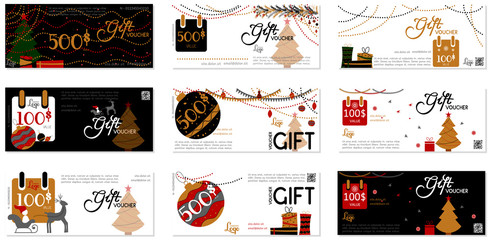 Happy New Year and Merry Christmas.Gift voucher. Vector, illustration. 