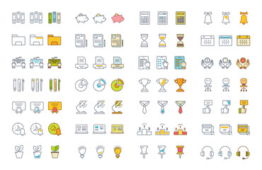 Set Vector Flat Line Icons Office and Business