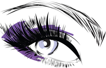 Beautiful woman eye with long eyelashes Vector illustration