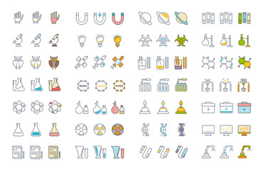 Fototapeta premium Set Vector Flat Line Icons Science