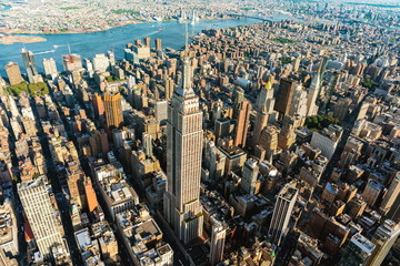 Aerial view of the skyscrapers of Midtown Manhattan New York City - obrazy, fototapety, plakaty
