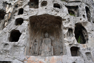 The holes (with Buddha statue inside) -which is more than thousands- around Longmen Grottoes on the hill. Pic was taken in September 2017