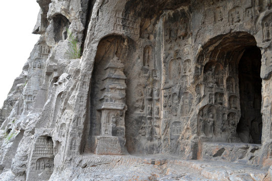 The holes (with Buddha statue inside) -which is more than thousands- around Longmen Grottoes on the hill. Pic was taken in September 2017