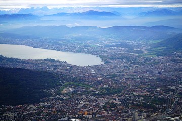 Aerial view of the town and lake of Zurich, Switzerland