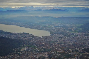 Aerial view of the town and lake of Zurich, Switzerland
