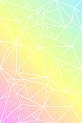 A trendy low poly background created out of a white geometric grid overtop of a rainbow gradient.