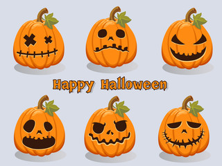 Set of Pumpkin cartoon vector halloween on background