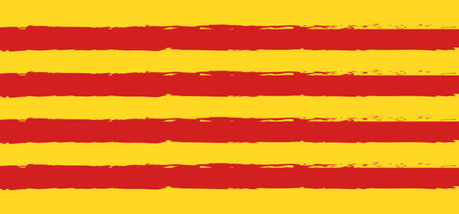 Catalonia red and yellow color stripes banner, colorful brush strokes painted national flag texture. Independence day patriotic background. vector (Estelada) - obrazy, fototapety, plakaty