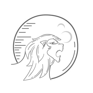 Head lion art with moon