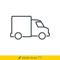Truck (Box Car) Icon / Vector - In Line / Stroke Design with Editable Stroke