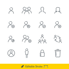 Simple Users Icons / Vectors Set - In Line / Stroke Design with Editable Stroke