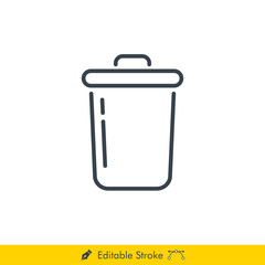 Trash Bin (Recycle Bin) Icon / Vector - In Line / Stroke Design with Editable Stroke
