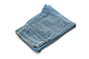 jeans folded on white background