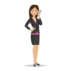 Fototapeta premium Beautiful girl, office worker, talking on phone, communications, decides questions.