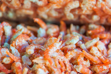 sun dried shrimp for selling at sea food market thailand