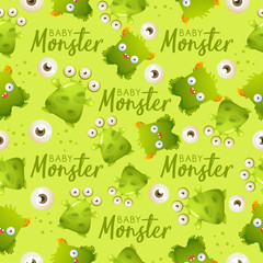 Colorful Cute Monsters Seamless Pattern  : Vector Illustration