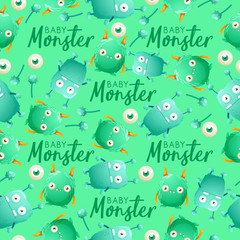 Colorful Cute Monsters Seamless Pattern  : Vector Illustration