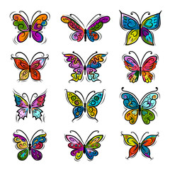 Fototapeta na wymiar Set of ornamental butterflies for your design