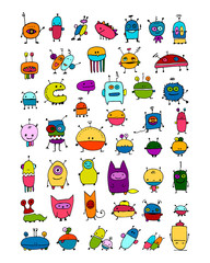 Funny aliens collection, sketch for your design