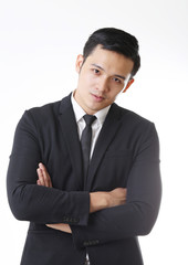 Portrait of Asian Man in Isolated Background With Gesture Sign