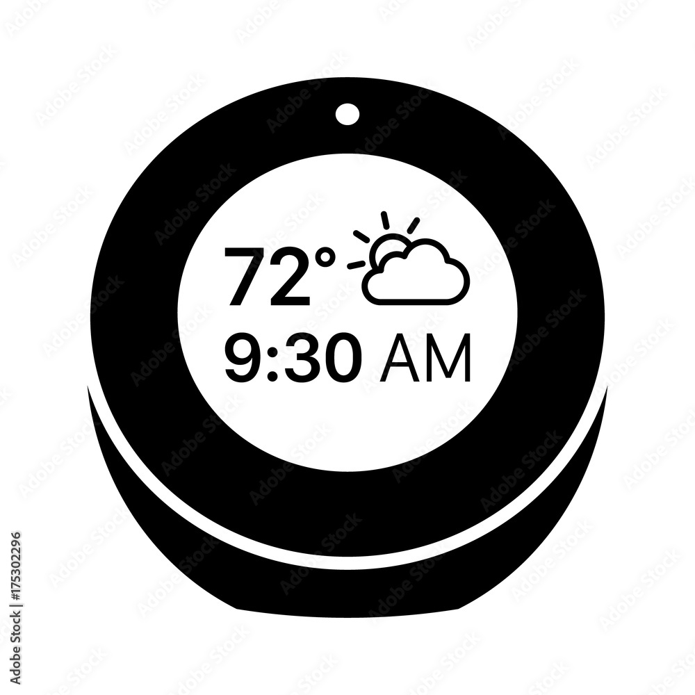 Poster smart alarm clock with time and weather flat vector icon for apps and websites