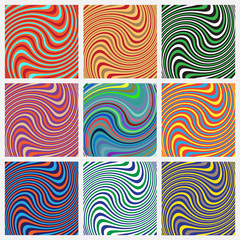 Set of the nine swirling background made of colorful stripes . Vector illustration for swirl design.