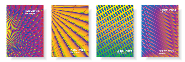 Vector set of abstract cover design. Minimalistic colorful geometric style with gradients and halftones.