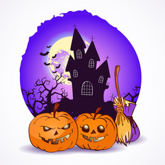 Halloween vector illustration with pumpkins heads.