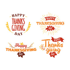 Set of Happy Thanksgiving Day Event Typography Text Poster, Banner, Logo, Badge, Label, Sticker, Greeting Card