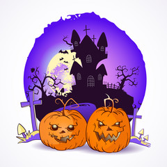 Halloween vector illustration with pumpkins heads.