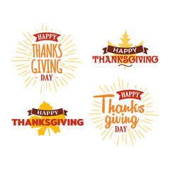 Set of Happy Thanksgiving Day Event Typography Text Poster, Banner, Logo, Badge, Label, Sticker, Greeting Card