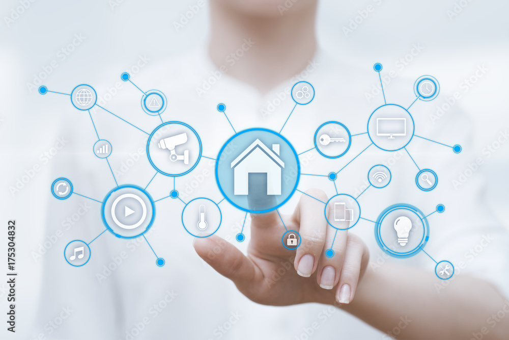 Poster smart home automation control system. innovation technology internet network concept