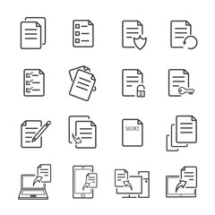 Paper and electronic document with line icons can be editable stroke. vector illustration.