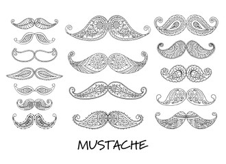 Mustache collection, ornate sketch for your design
