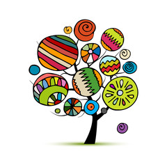 Abstract tree with circles. Sketch for your coloring book