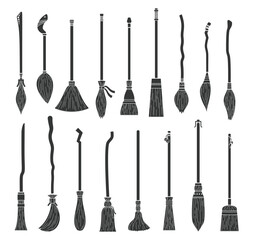 Naklejka premium Set of different witch brooms on halloween