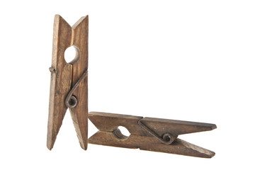 old wooden clothespin isolated on white background