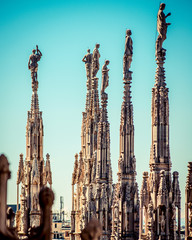 detail of spiers at Milan Duomo - ghotic architecture - Milan italy