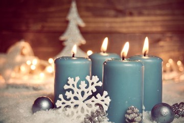 Grußkarte - Adventskerzen blau