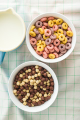 Colorful cereal rings and balls.
