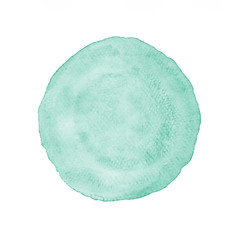 Green circle watercolor painting textured on white paper isolated on white background