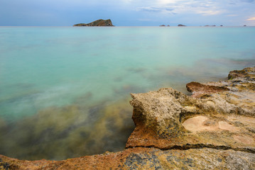 Cala Conta (Platges de Comte) at sunset, Ibiza, Spain