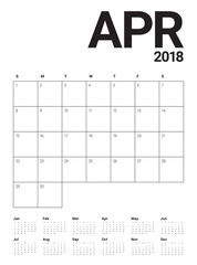 April 2018 calendar planner vector illustration