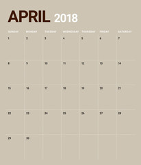 April 2018 calendar planner vector illustration