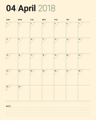 April 2018 calendar planner vector illustration